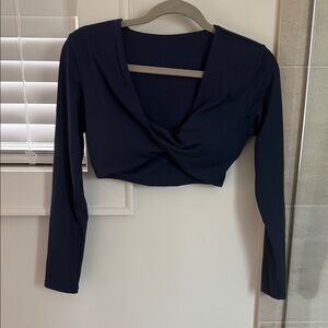Navy Blue Long Sleeve Top with Built in Sports Bra